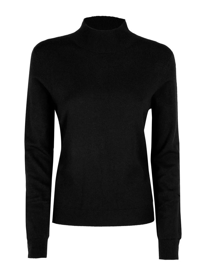 Pullover donna in maglia a collo alto - nero