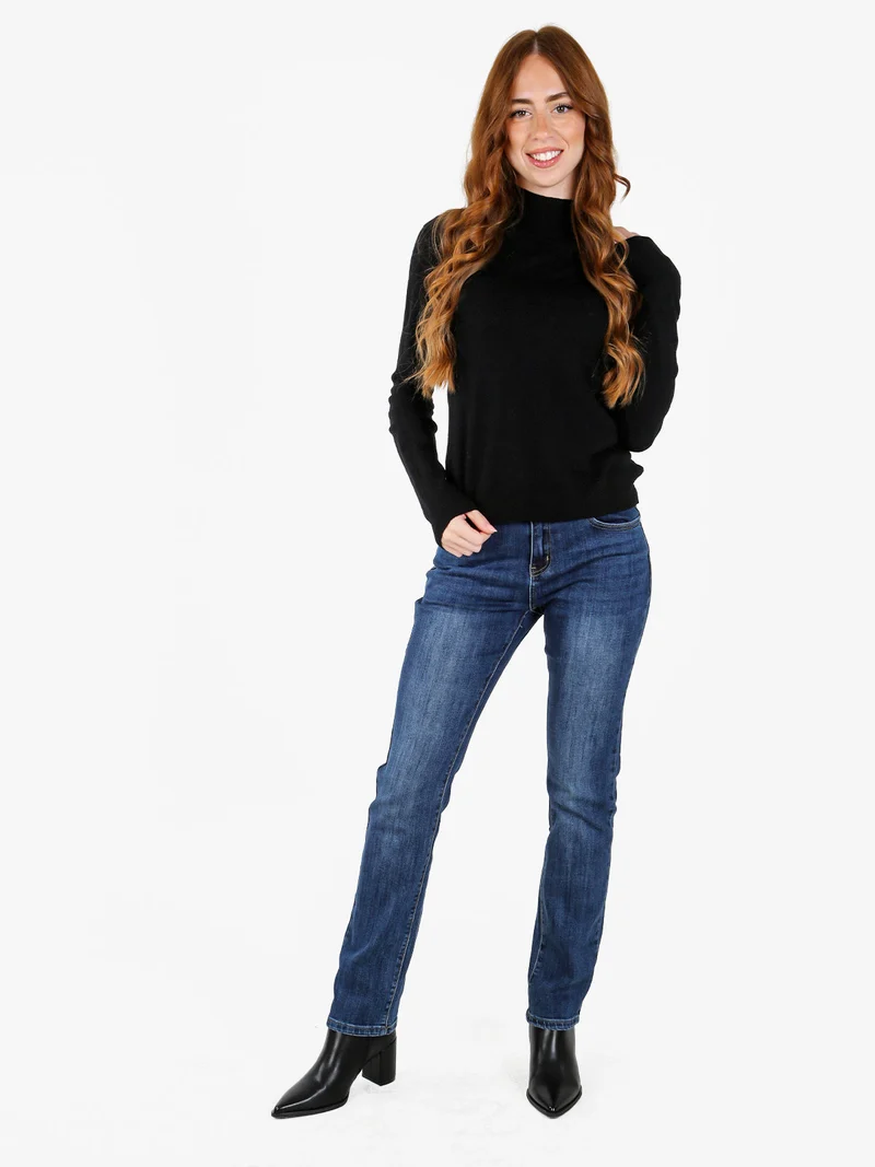 Pullover donna in maglia a collo alto - nero