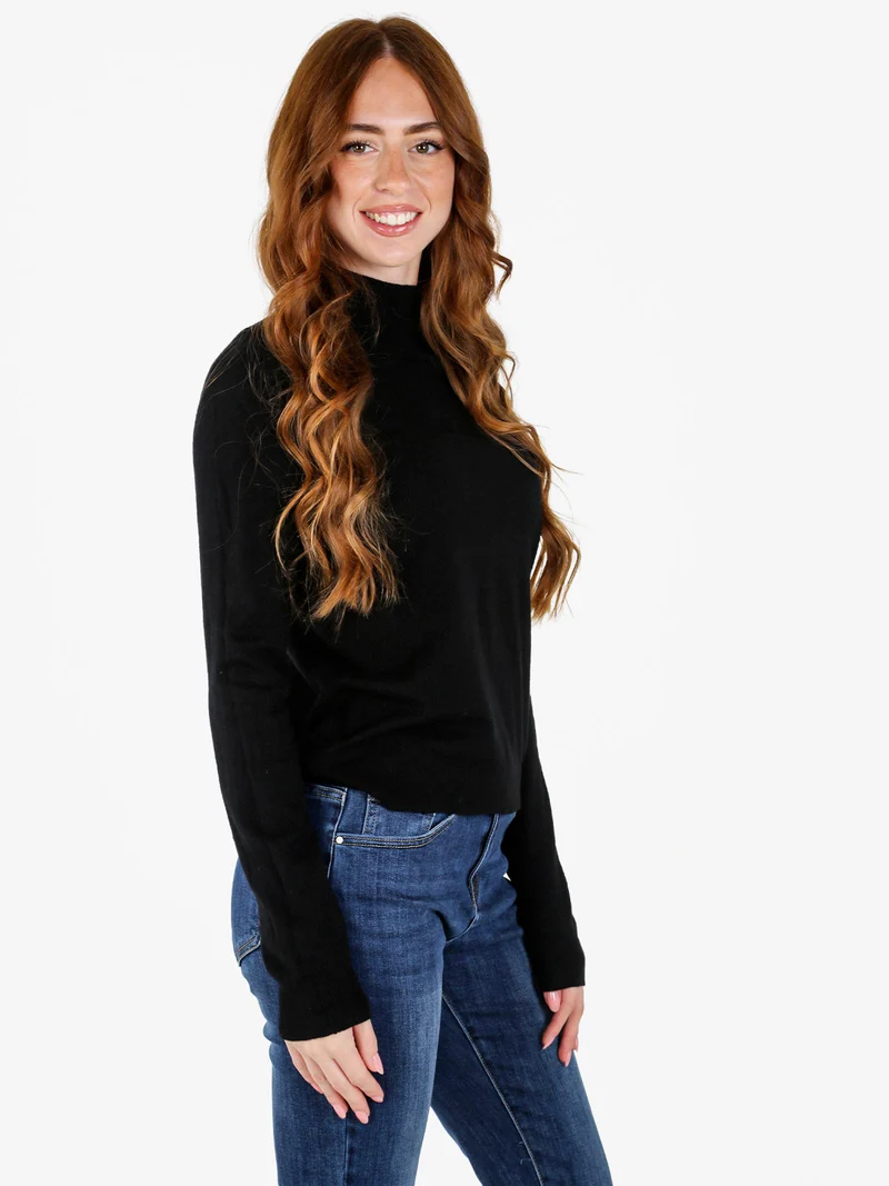 Pullover donna in maglia a collo alto - nero