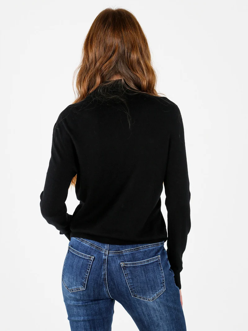 Pullover donna in maglia a collo alto - nero