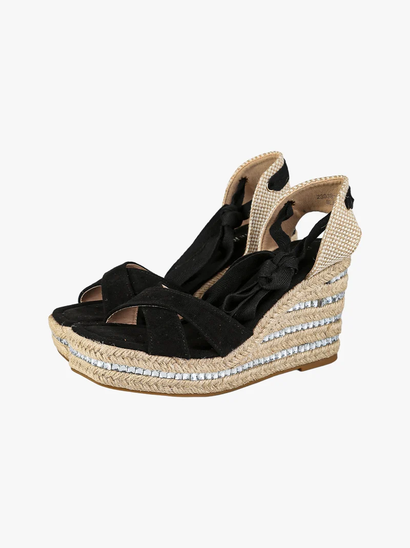 Sandali donna con zeppa con allacciatura alla schiava - nero
