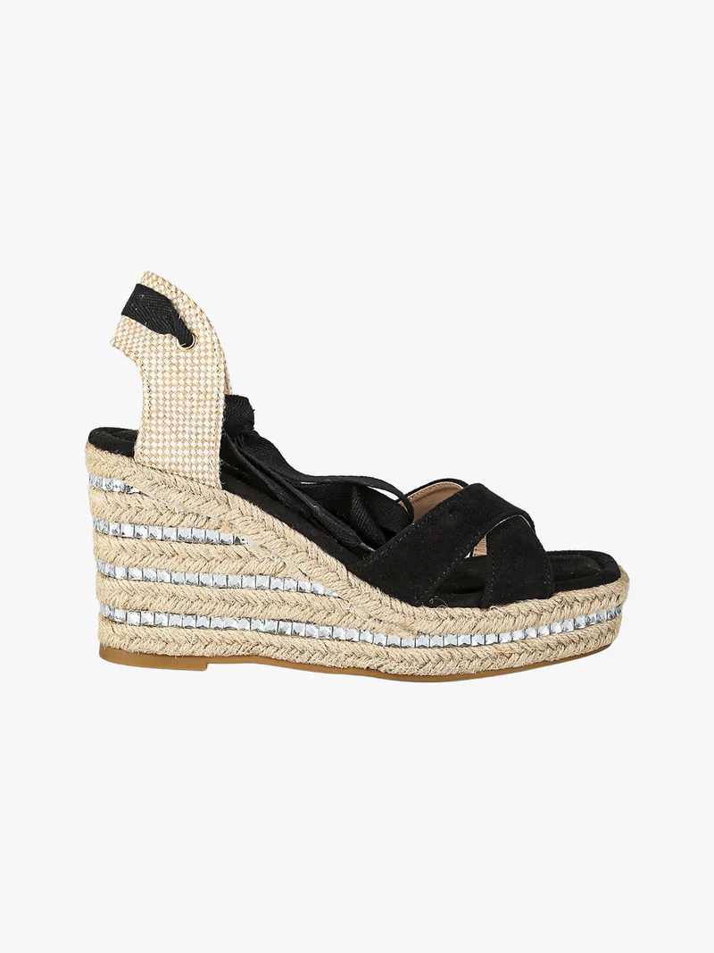 Sandali donna con zeppa con allacciatura alla schiava - nero