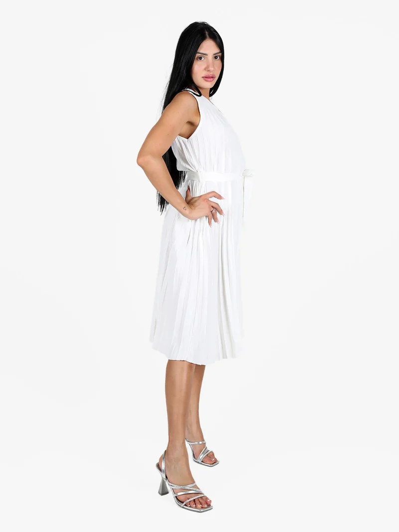 Abito donna plissettato seza maniche - bianco