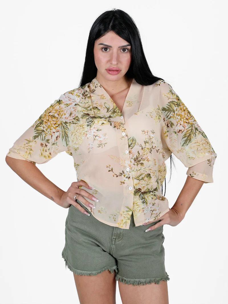 Camicetta donna velata con scollo V - beige