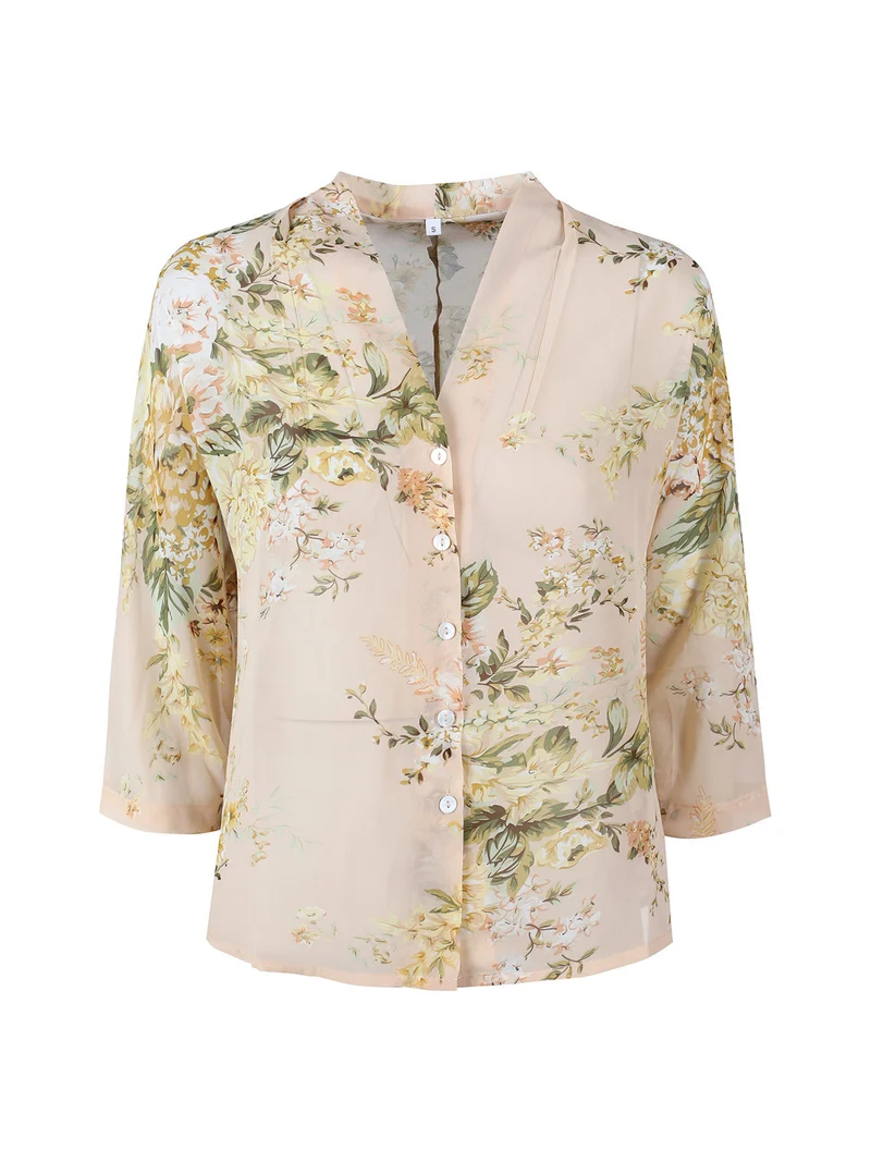 Camicetta donna velata con scollo V - beige