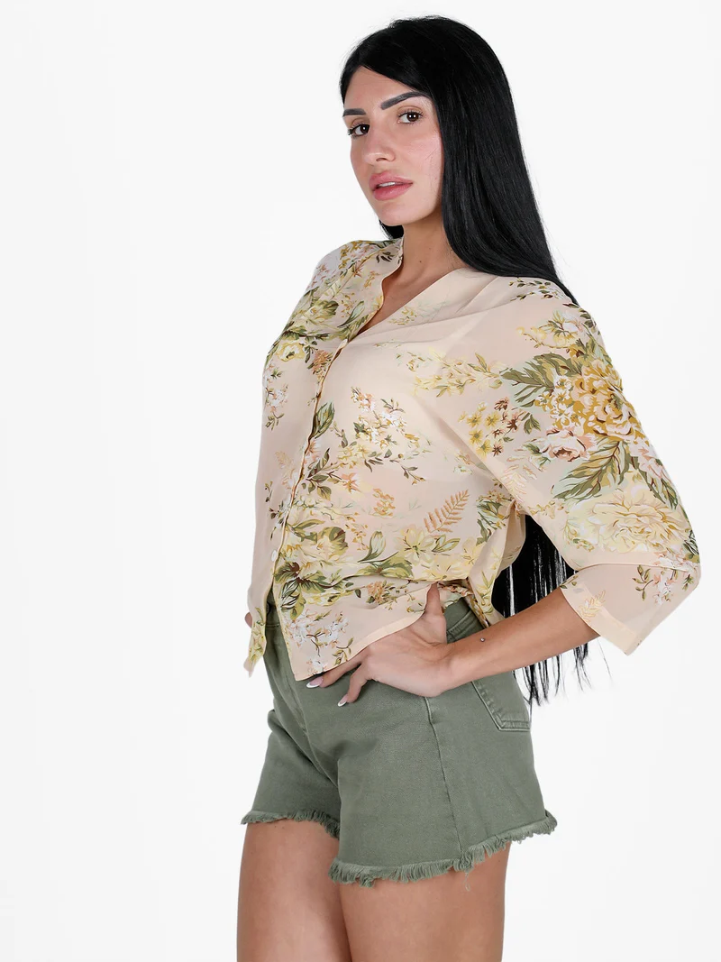 Camicetta donna velata con scollo V - beige