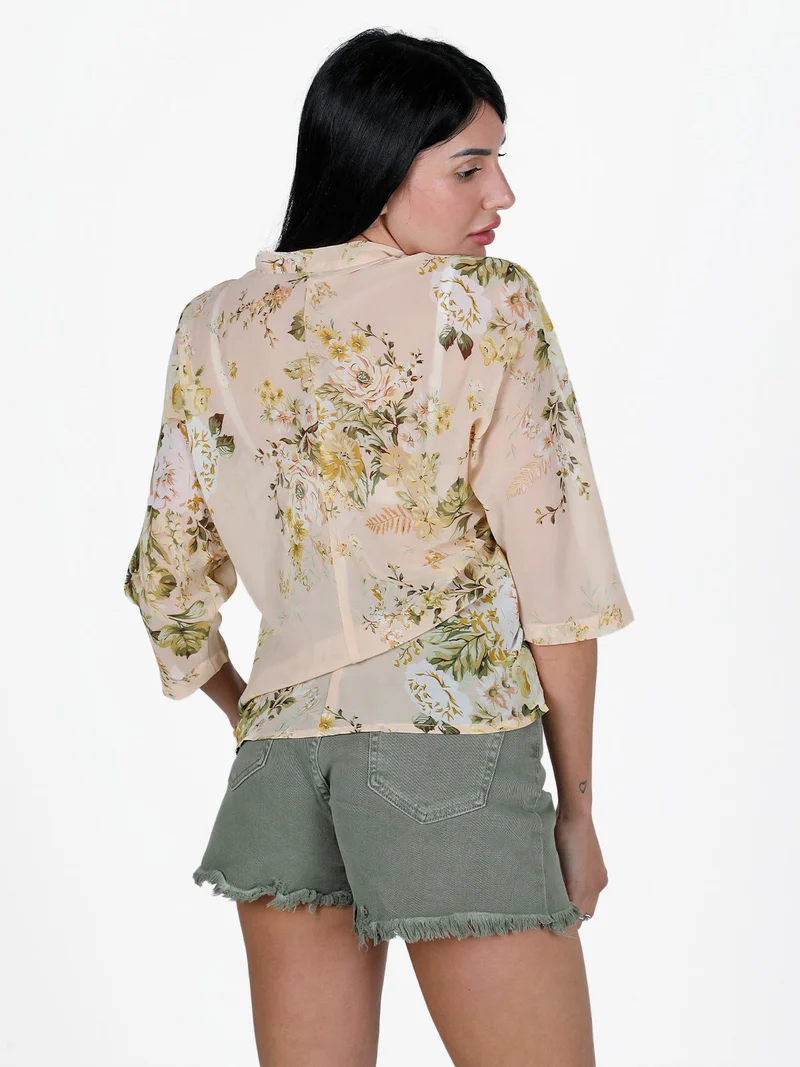 Camicetta donna velata con scollo V - beige