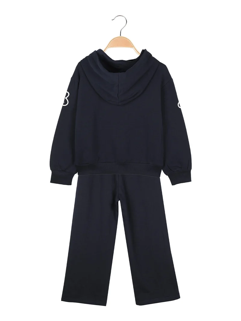 Completo 2 pezzi da bambina con cappuccio e strass - blu scuro