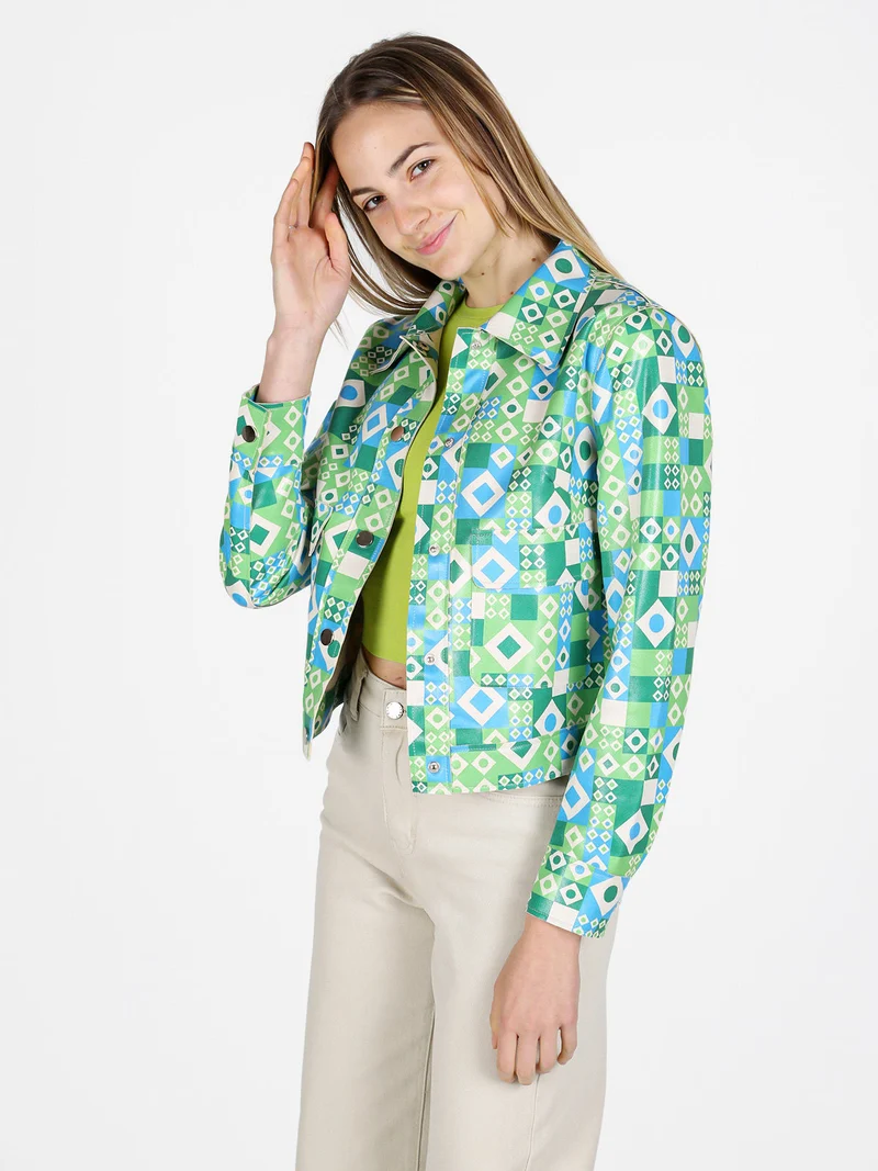 Giacca donna oversize con stampe - verde