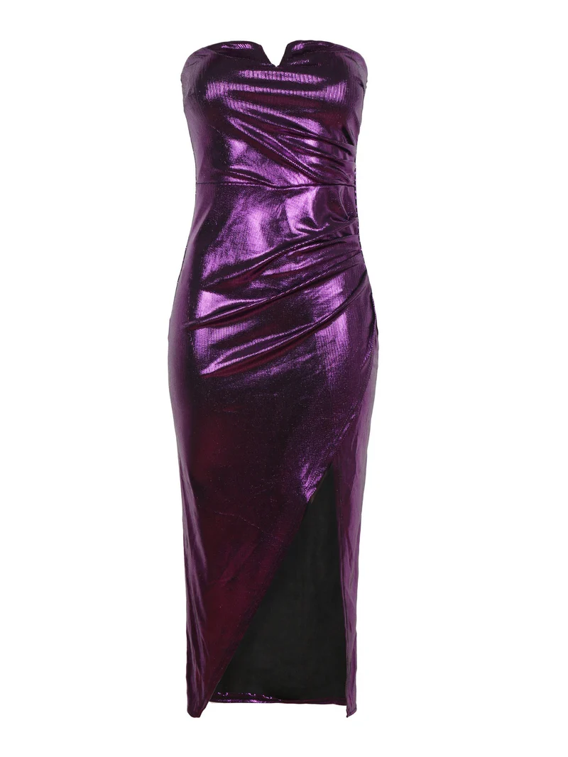 Abito lungo con lurex senza spalline - viola