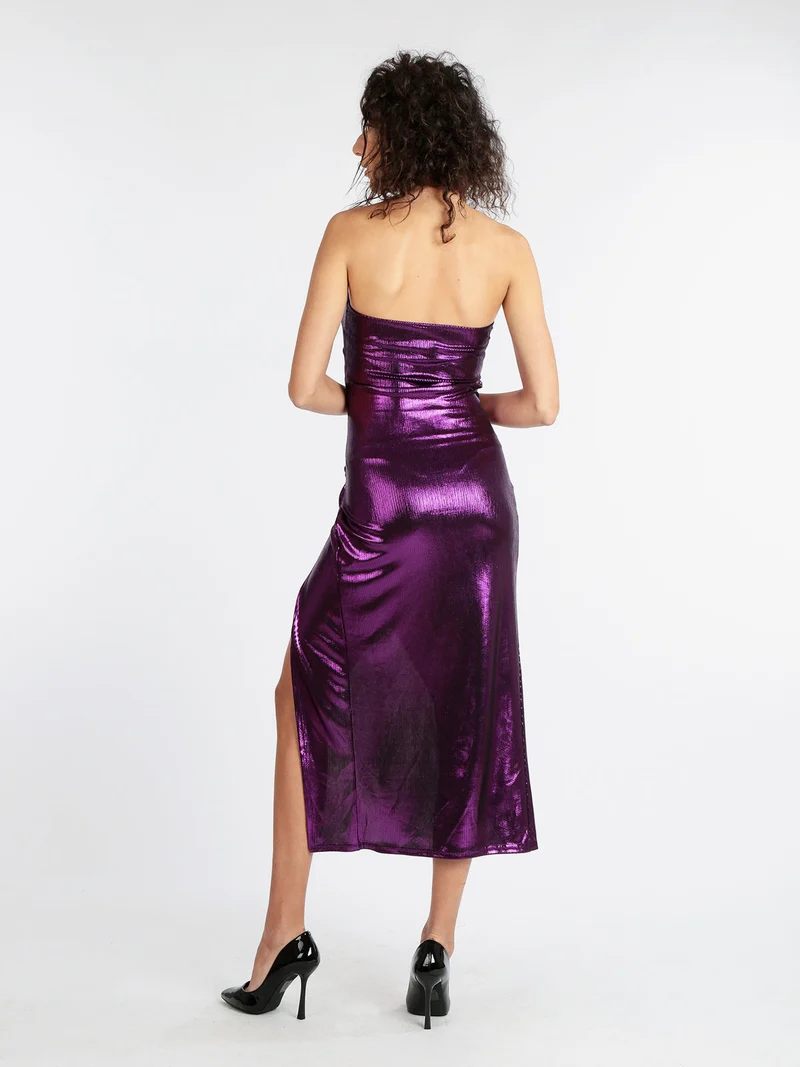 Abito lungo con lurex senza spalline - viola