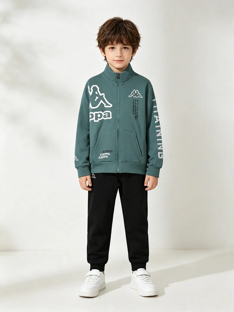 Completo tuta 2 pezzi da ragazzo con zip e stampa logo - acqua marina