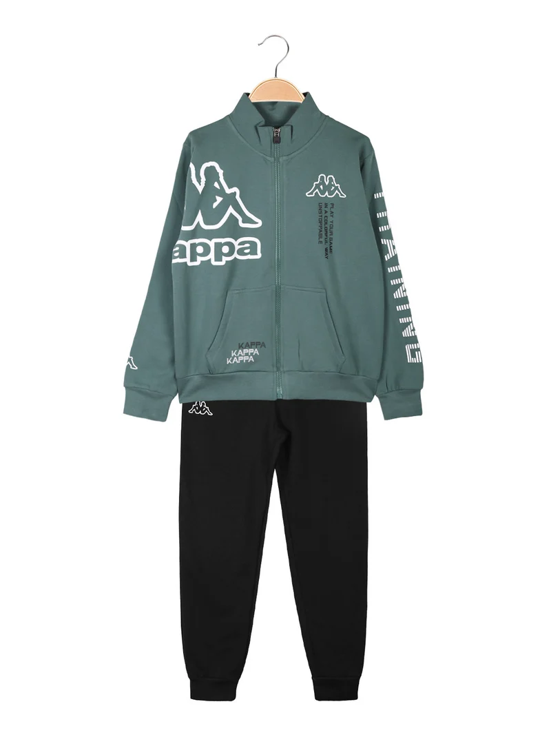 Completo tuta 2 pezzi da ragazzo con zip e stampa logo - acqua marina