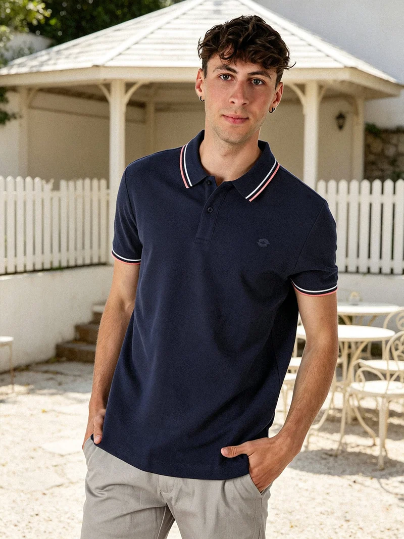 Polo da uomo in cotone a maniche corte - blu