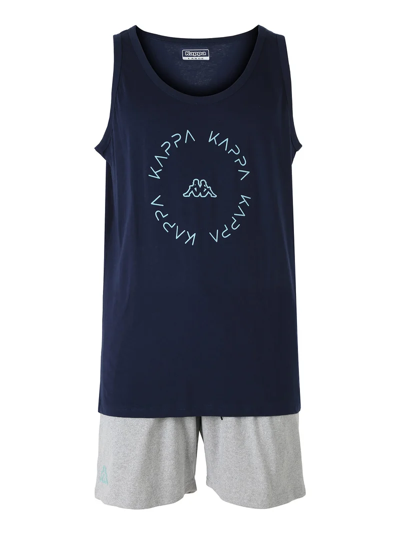 Completo smanicato da uomo in cotone con logo - blu scuro