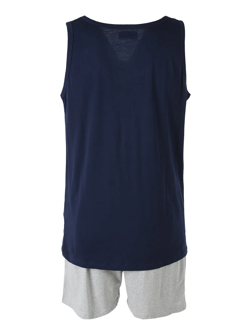 Completo smanicato da uomo in cotone con logo - blu scuro