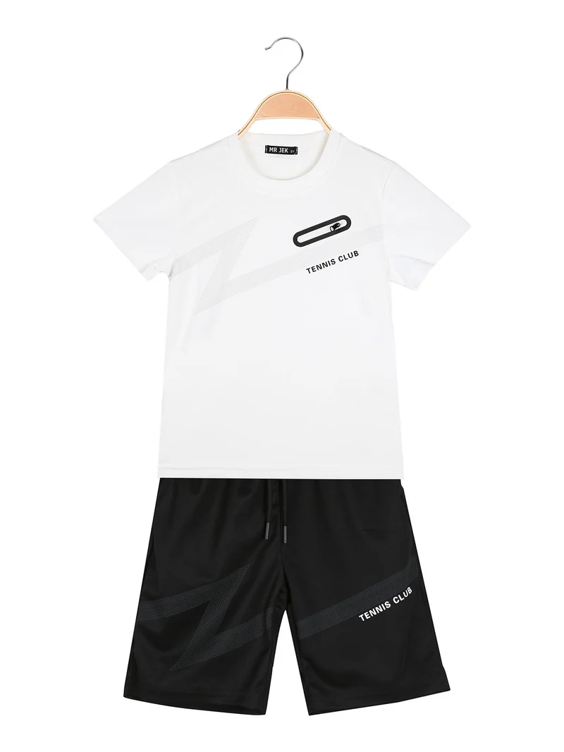 Completo corto da bambino con t-shirt e bermuda - bianco