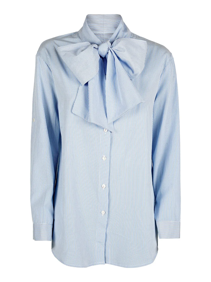 Camicia rigata da donna a maniche lunghe - azzurro