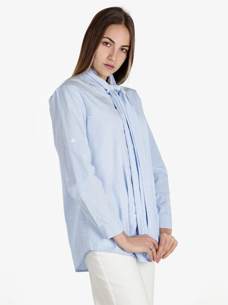 Camicia rigata da donna a maniche lunghe - azzurro