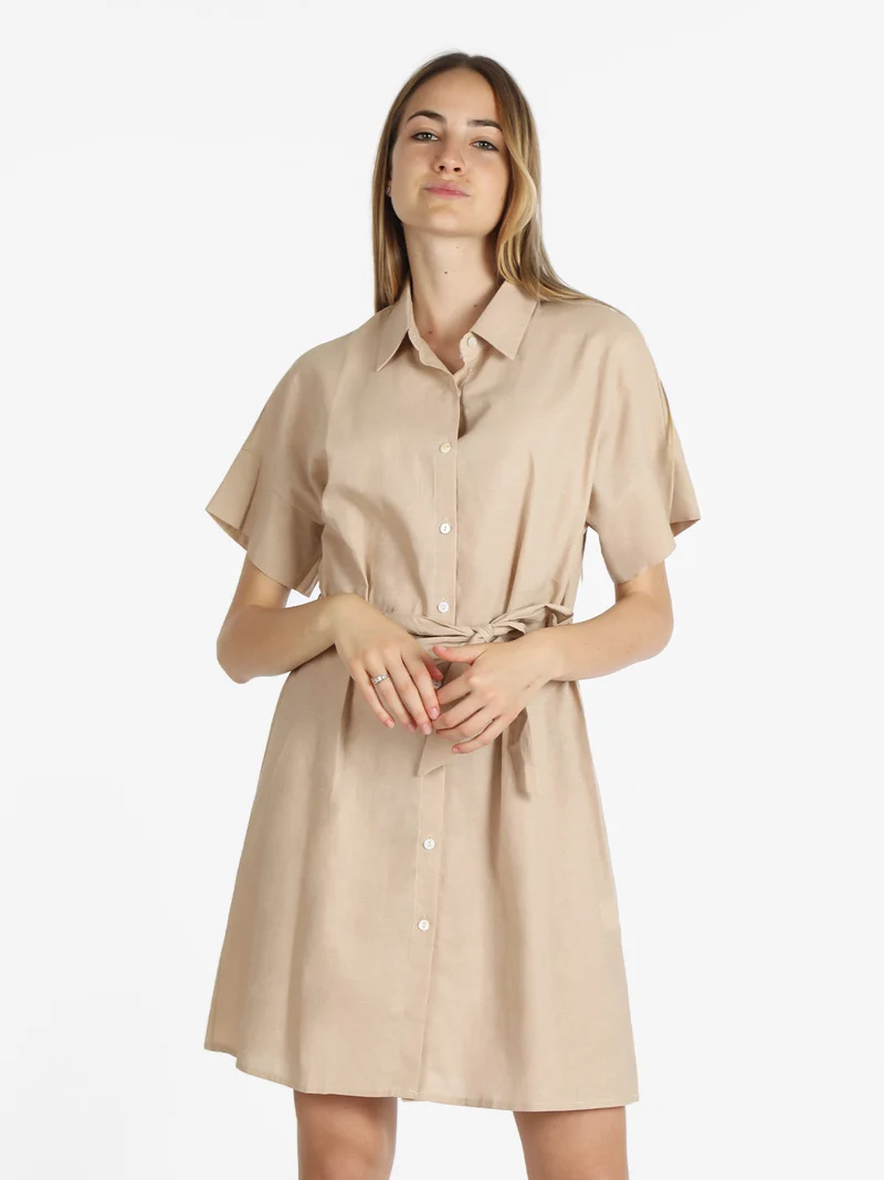 Abito a camicia in cotone maniche corte - beige