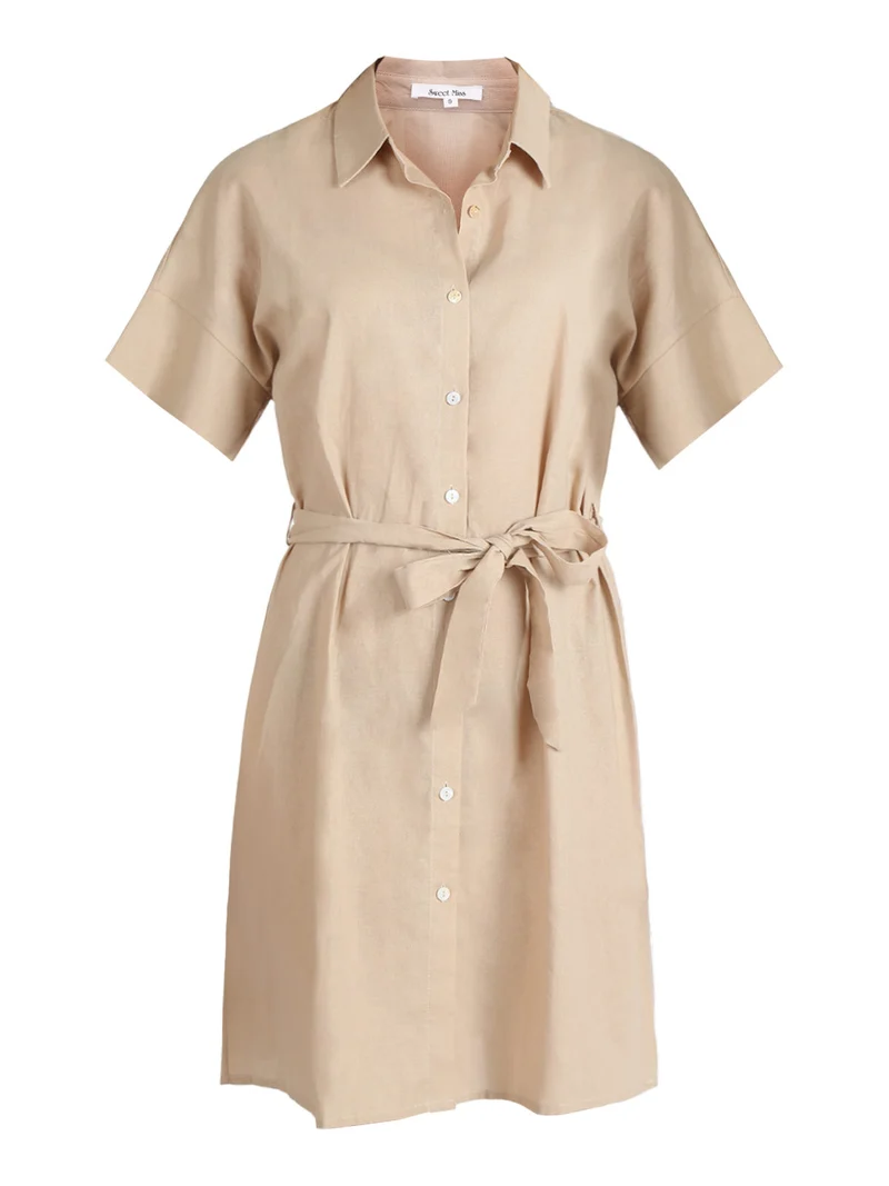 Abito a camicia in cotone maniche corte - beige