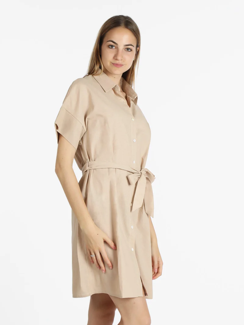 Abito a camicia in cotone maniche corte - beige