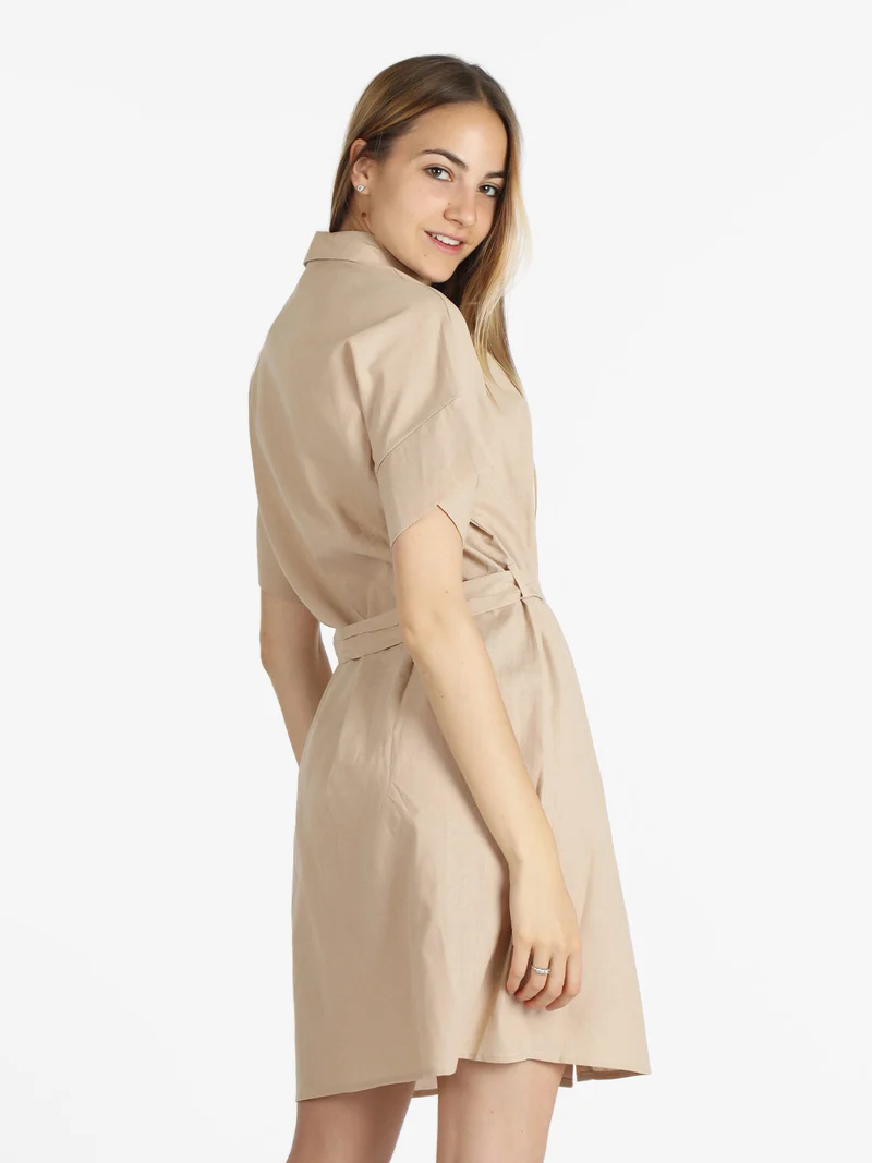 Abito a camicia in cotone maniche corte - beige