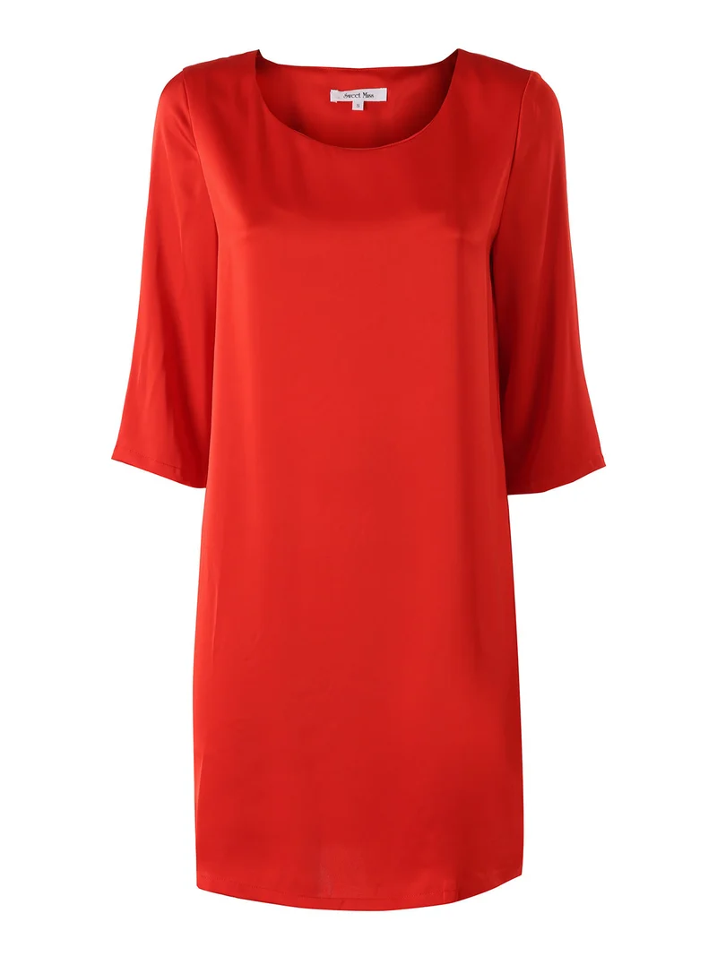 Vestito donna con maniche a 3/4 in tessuto effetto raso - rosso