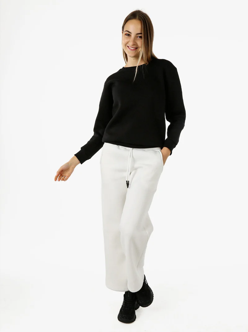 Pantaloni da donna in felpa a gamba larga con coulisse - bianco