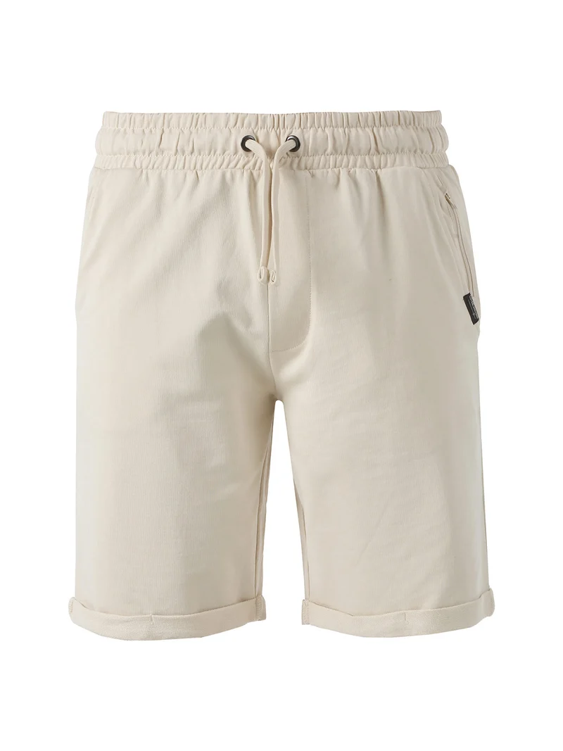 Bermuda da uomo in cotone con coulisse e risvolti sul finale - beige