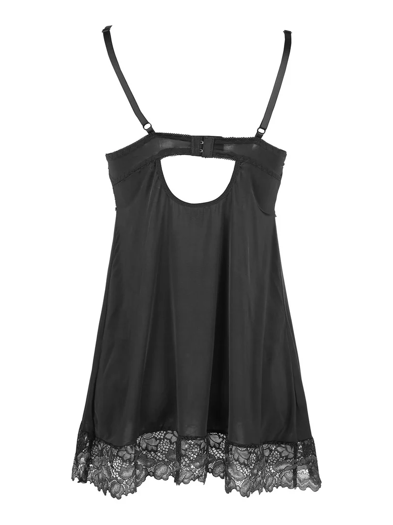 Baby doll con pizzo + perizoma - nero