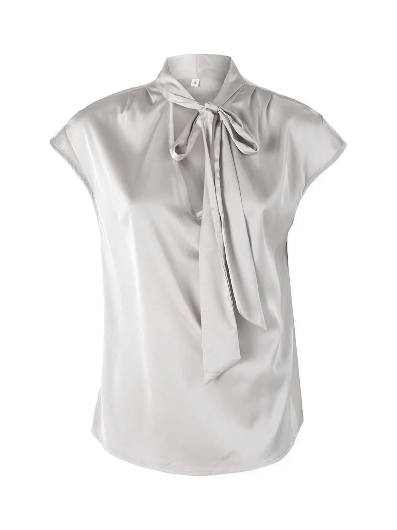 Blusa donna senza maniche con scollo a V profondo - perla