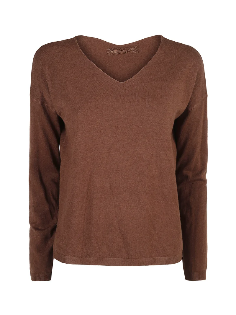 Pullover donna in maglia con scollo a V - moro