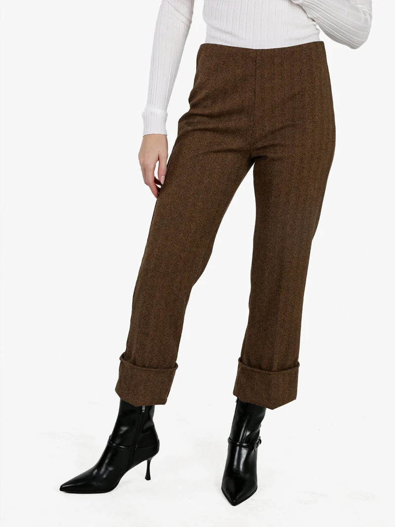Pantaloni donna culotte cropped spigati - moro