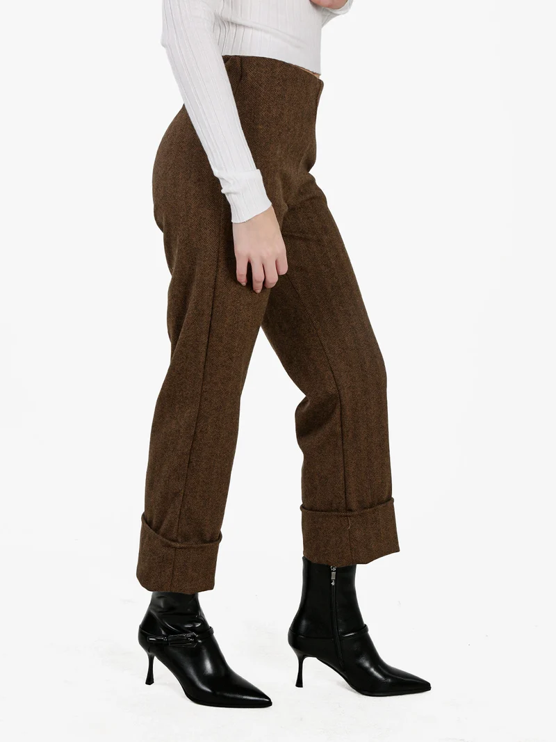 Pantaloni donna culotte cropped spigati - moro