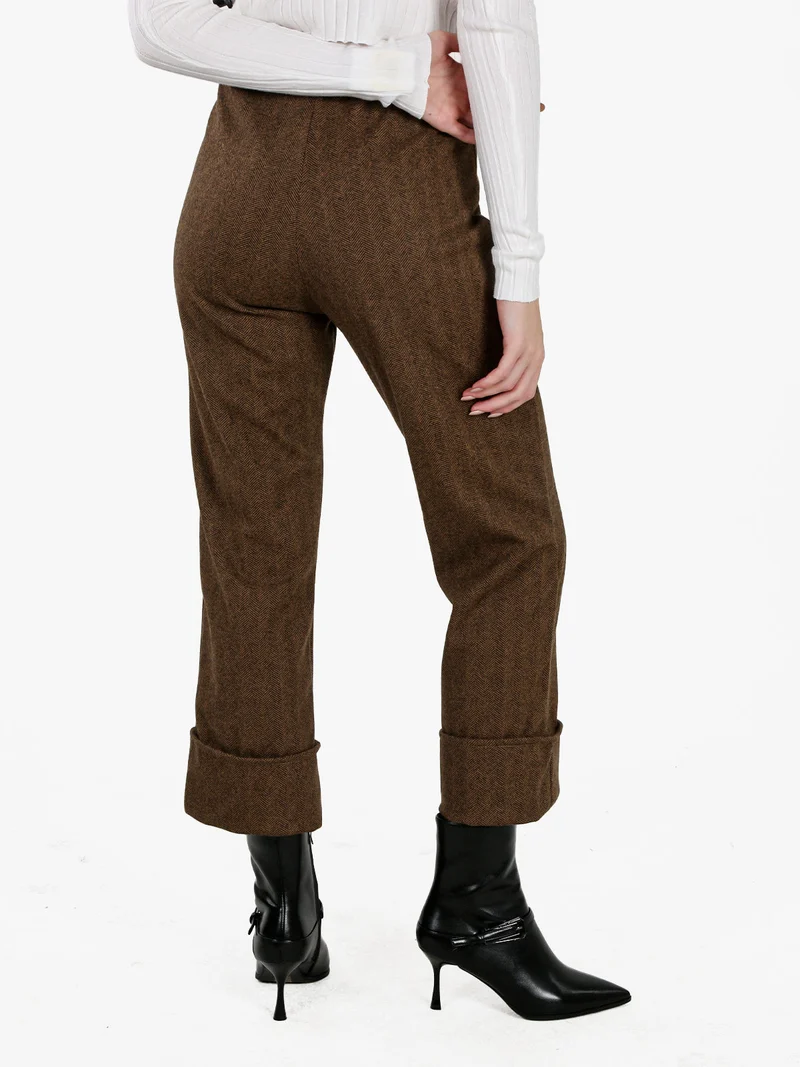 Pantaloni donna culotte cropped spigati - moro