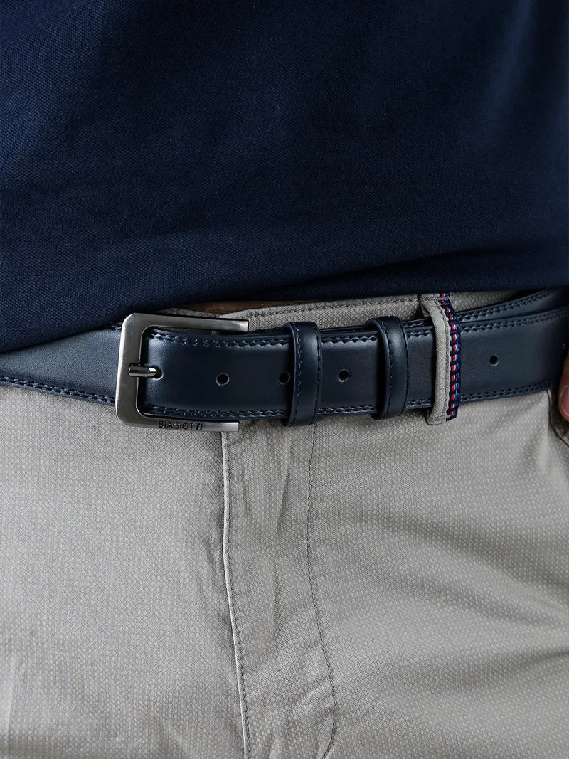 Cintura con fodera in pelle da uomo - blu scuro