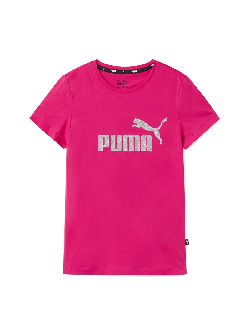 T-shirt da ragazza con logo glitter - fucsia
