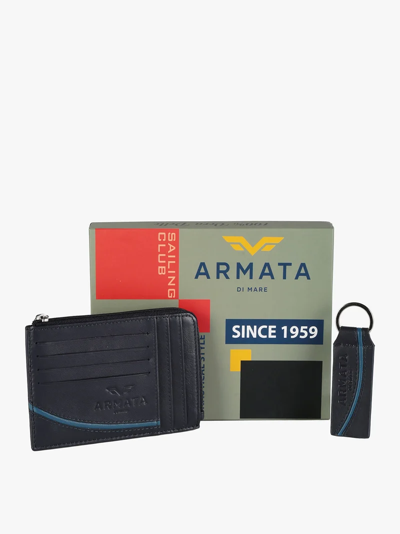 Set regalo uomo portatessere e portachiavi - blu