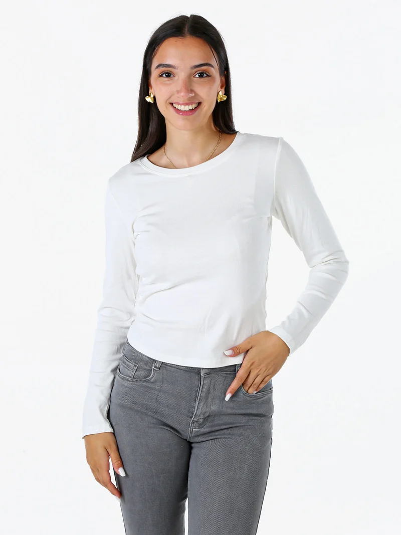 T-shirt donna a maniche lunghe con scollo tondo - bianco