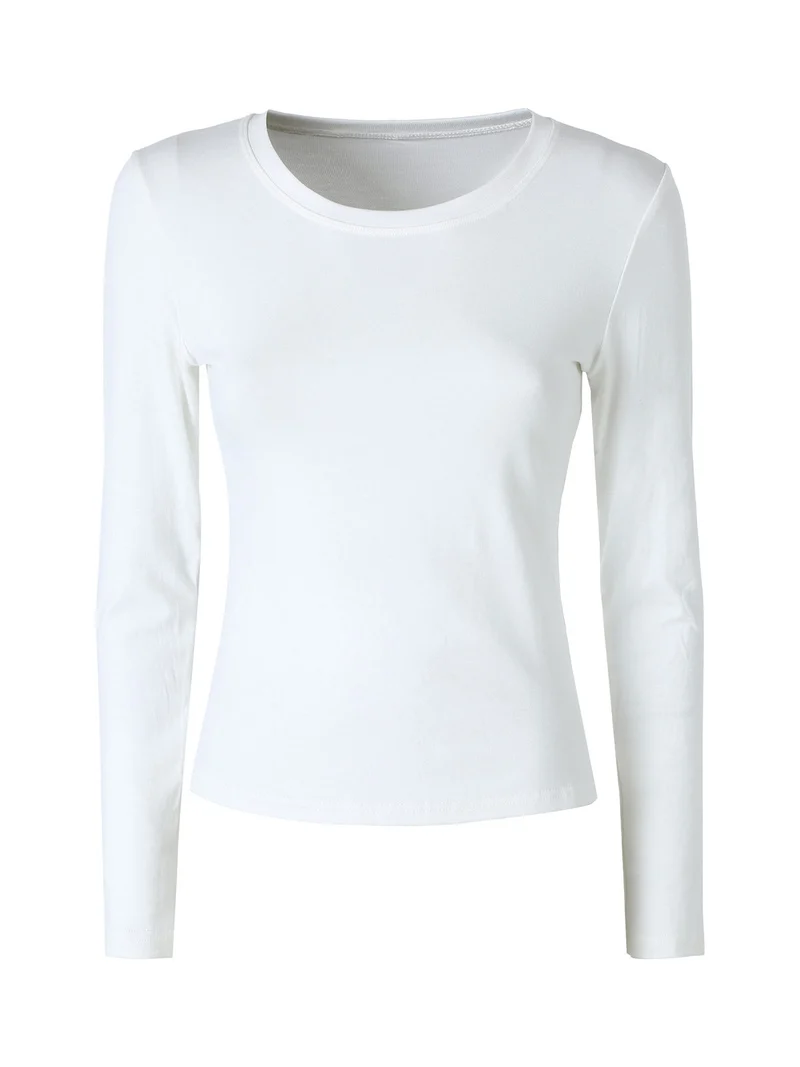 T-shirt donna a maniche lunghe con scollo tondo - bianco