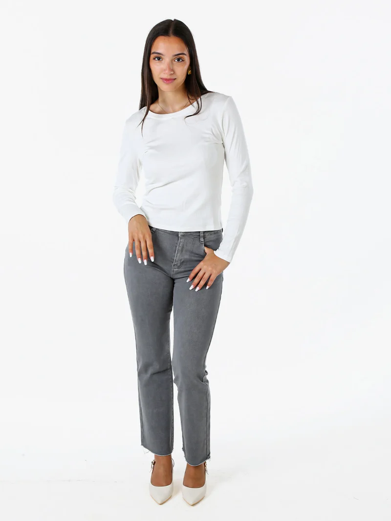 T-shirt donna a maniche lunghe con scollo tondo - bianco