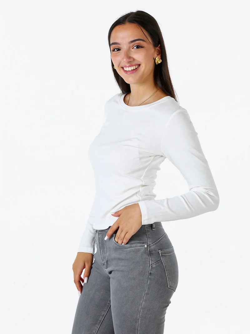 T-shirt donna a maniche lunghe con scollo tondo - bianco