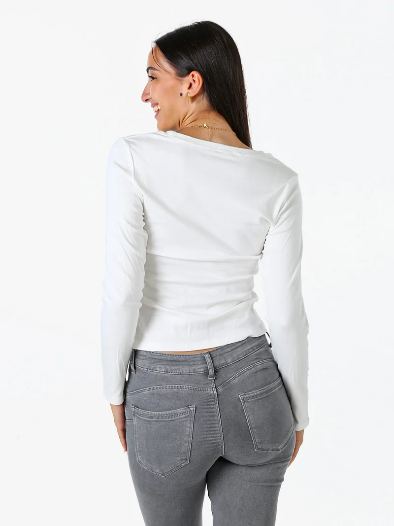 T-shirt donna a maniche lunghe con scollo tondo - bianco