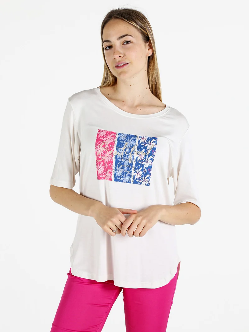 T-shirt da donna con stampa e strass - panna