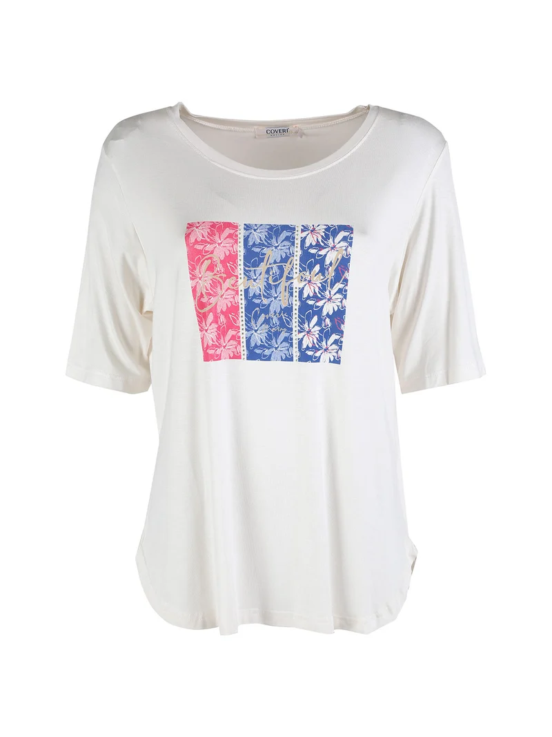T-shirt da donna con stampa e strass - panna