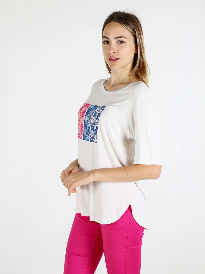 T-shirt da donna con stampa e strass - panna