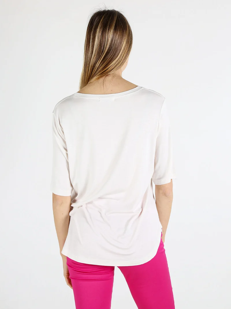 T-shirt da donna con stampa e strass - panna