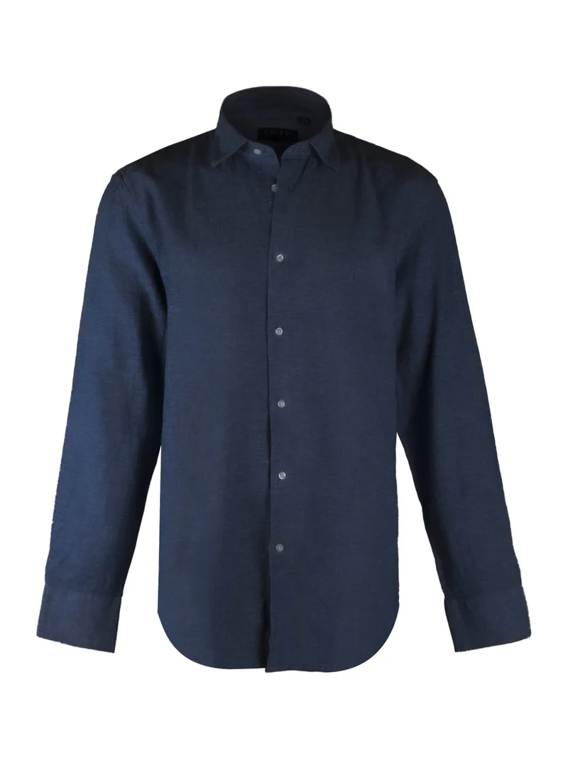 Camicia uomo misto lino regular fit - blu scuro