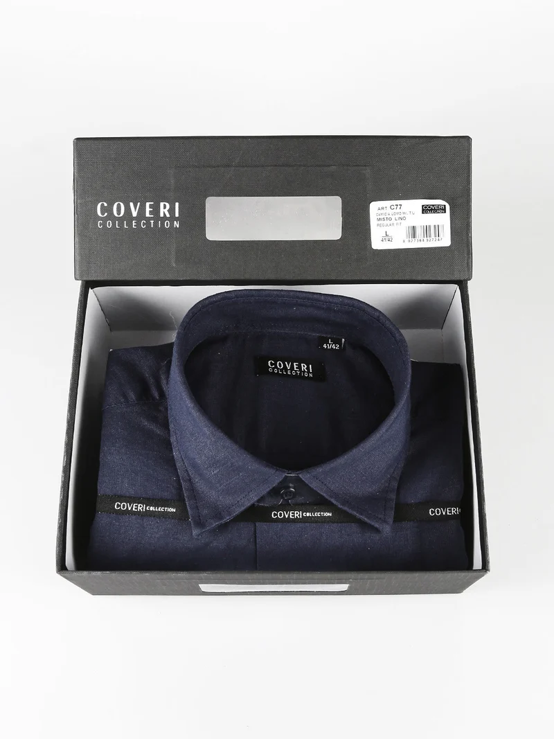 Camicia uomo misto lino regular fit - blu scuro